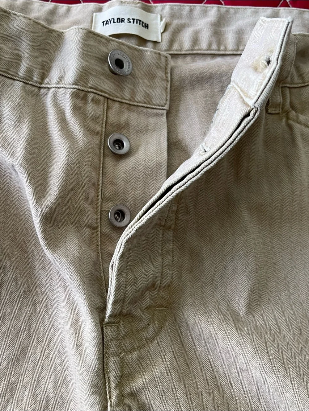 Taylor Stitch Camp Herringbone Pant - Khaki. Mens: 32x32.